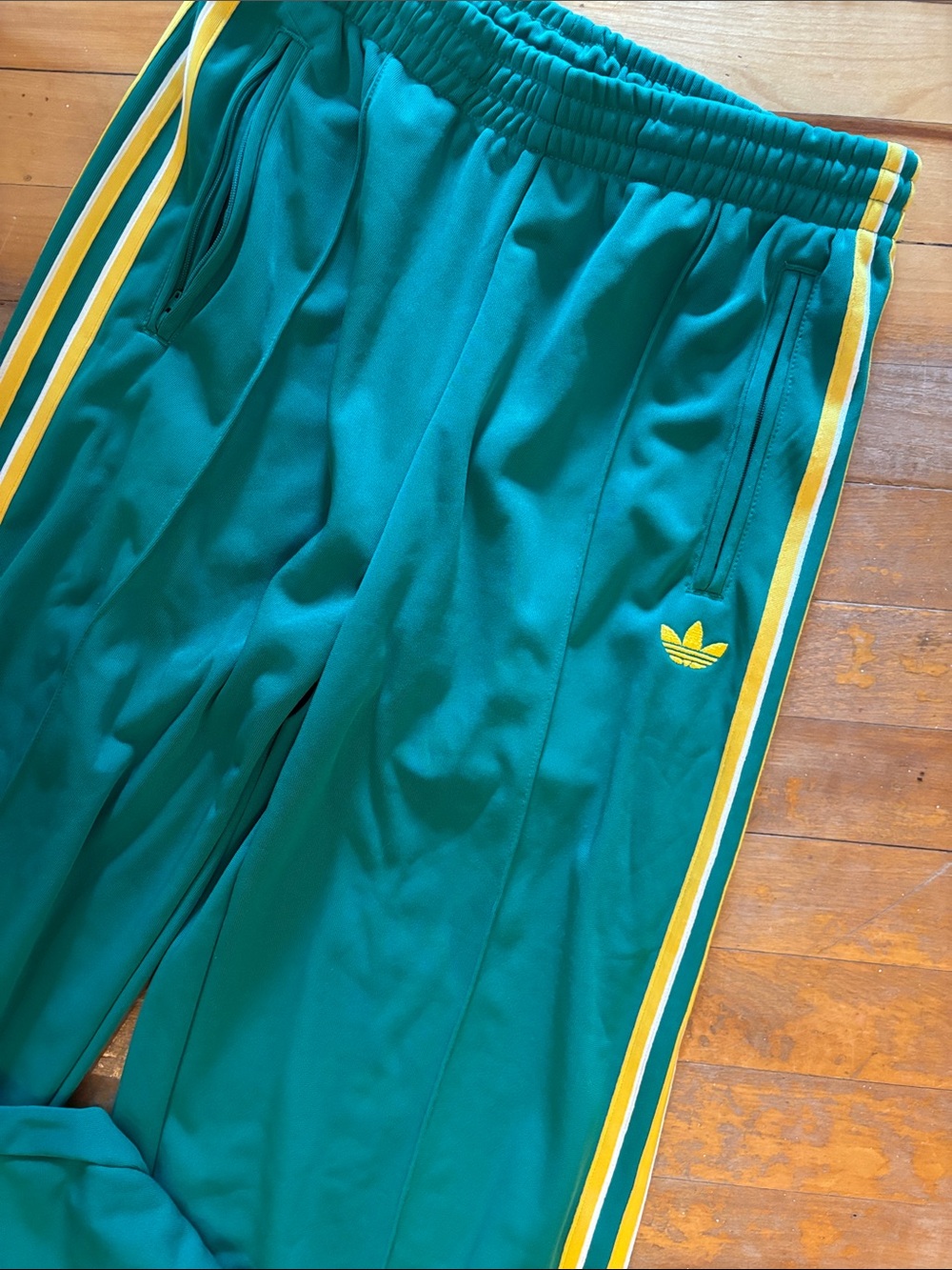 adidas Teal Joggers with Yellow Side Stripes